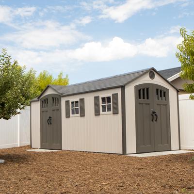Gerätehaus LIFETIME "Chateau", grau, HDPE (High Density Polyethylen), Kunststoff, Gerätehäuser, Kunststoff, inkl. Fußboden, Regale und Werkzeugtasche