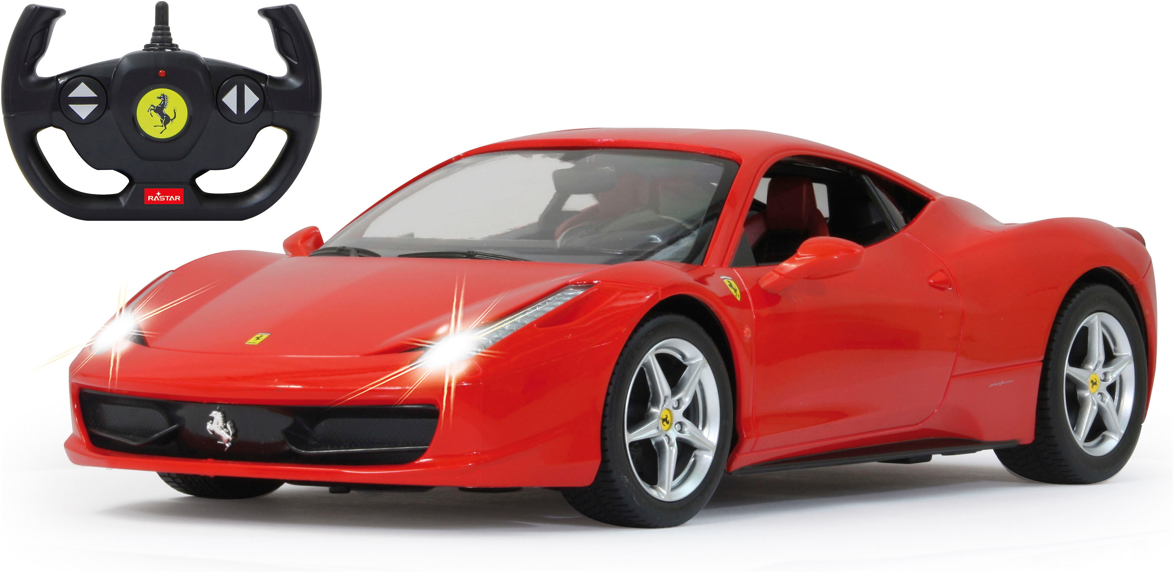 RC-Auto JAMARA "Deluxe Cars, Ferrari 458 Italia, 1:14, rot, 2,4GHz", rot, Fernlenkfahrzeuge, KinderB:16,5cm H:9cm T:32,5cm, mit LED-Licht, B:16,5cm H:9cm T:32,5cm