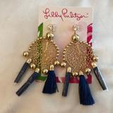 Lilly Pulitzer Jewelry | Lilly Pulitzer Sea Dreamer Statement Drop Earrings Gold Tone & Aegean Navy Nwt | Color: Blue/Gold | Size: Os