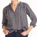 J. Crew Tops | J. Crew Ruffle Classic Popover Gingham Shirt - 3/4 Sleeves, 3/4 Hidden Buttons | Color: Black/White | Size: 0p