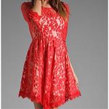 Free People Dresses | Free People Floral Lace Mesh Dress Red Size 2 | Color: Red | Size: 2
