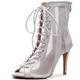 Women's Professional Dance Stiletto High Heel Sandal Boots Sexy Comfortable Mesh Peep-toe High Top Lace-up Mid Calf Boots Ballroom Dance Modern Jazz Latin Shoes With Zipper ( Color : White , Size : 8.