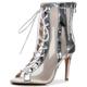 Women's Professional Dance Stiletto High Heel Sandal Boots Sexy Comfortable Mesh Peep-toe High Top Lace-up Mid Calf Boots Ballroom Dance Modern Jazz Latin Shoes With Zipper ( Color : Silver , Size : 7
