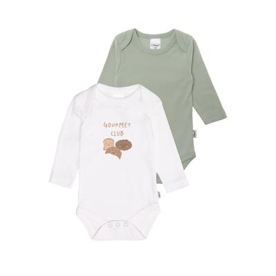 Body LILIPUT "Gourmet Club", Baby, Gr. 74/80, EURO-Größen, grün (weiß, grün), 100% Baumwolle, bedruckt, Rundhals, Langarm, Bodies, mit praktischen Druckknöpfen Image