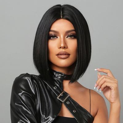Short Bob Straight Wigs Black Middle Part Wigs For...