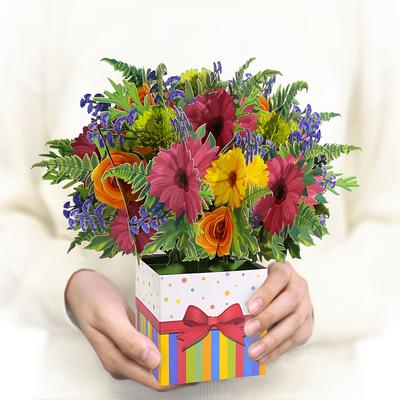 1pc 3d Pop Up Flower Greeting Card, Brilliant Flower Bouquet Gift For Birthday New Year Wedding Anniversary Get Well Sympathy