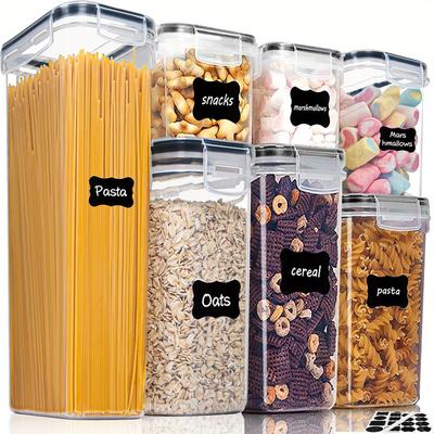 TEMU 7pcs Airtight Food Storage Containers With Lids,plastic Kitchen Pantry Storage Canisters For Spaghetti,dry Food,flour And Sugar,with Lables, Rv Organization Essential! Image