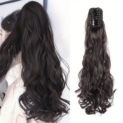 18 Inch Long Curly Wavy Ponytail Extensions Grab C...