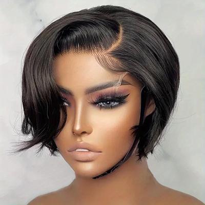 6 Inch Short Pixie Cut Wigs Human Hair 13*4*1 T Part Glueless Lace Closure Bob Wigs For Women Natural Color
