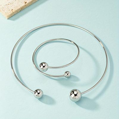 TEMU Stylish Geometric Multicolored Round Ball Pendant And Multicolored Necklace Made Of Copper, Featuring A Bangle Design Popular In Europe And America. Image