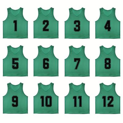 Numbered 1-12 Mesh Scrimmage Team Practice Vests Pinnies Jerseys For Adult Sports Basketball, Soccer, Football (12 Jerseys)