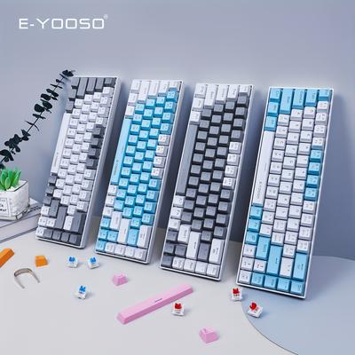 E-yooso Z-686 Portable 65% Mechanical Gaming Keyboard, Backlighting Ergonomic Design Unique Bicolor Mold Compact 68 Keys Mini Wired Office Keyboard For Windows Pc Laptop