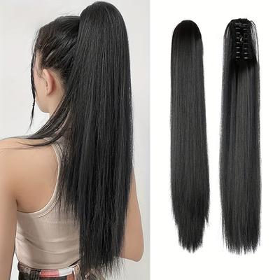 24 Inch Long Straight Ponytail Extensions Claw Cli...