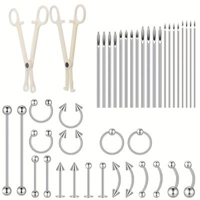 42pcs Body Piercing Tool Kit Include 2pcs Septum Forceps Clamp Pliers 20 Pcs 316l Stainless Steel Piercing Needles And 20 Pcs Nose Ring Hoop Jewelry For Ear Lip Belly Navel Tongue
