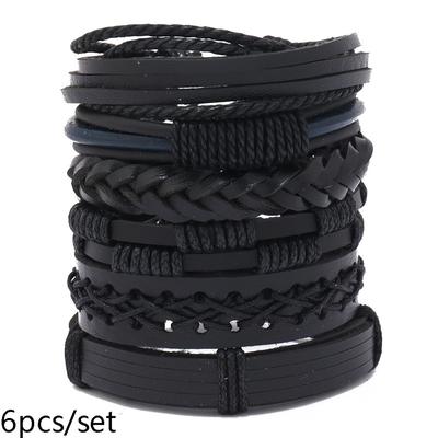 TEMU 6pcs/set Men's Multi-layered Vintage Casual Suit Bracelet Hand-woven Bracelet Image