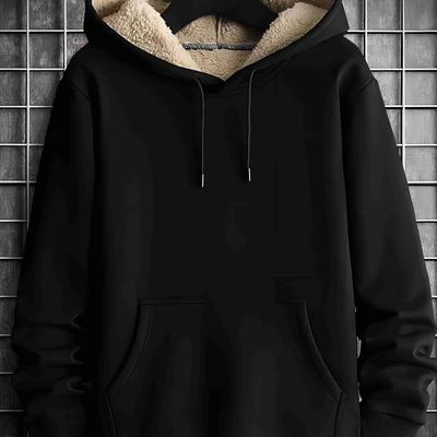 TEMU Men' Color Hooded Sweatshirt With Fleece-lined Hood - Warm Winter Pullover, Front Pocket, Machine Washable, Casual Regular Fit For Autumn & Winter, Sweater Hoodie, Durable Fabric Image