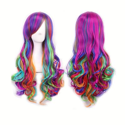 Costume Wigs Colorful Long Curly Synthetic Wig Wit...
