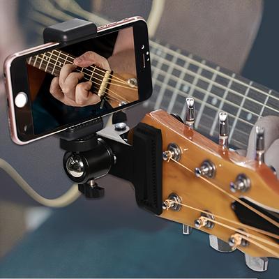 TEMU Guitar Head Clip Guitar Phone Holder Smartphone Guitar Capo 360 Rotation Headstock Cell Phone Clamp Clip Mount For Electric Or Acoustic Guitars, Fits Smartphone