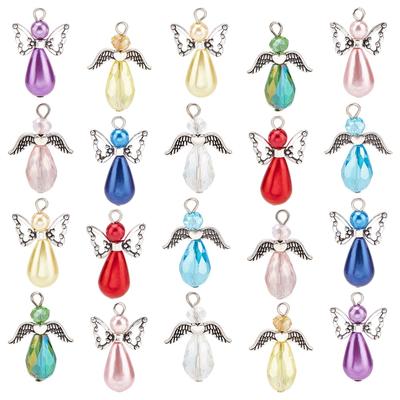 1box/30pcs Angel Charms Bulk Angels Dangles Wing Pendant Colorful Pearl Beads For Jewelry Making Charms Necklace Earrings Findings Keychain Craft Beginners Starter