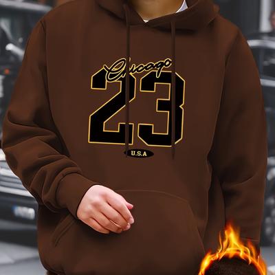 TEMU 23 Print Men's Pullover Hoodies With Kangaroo Pocket Long Sleeve Hooded Sweatshirt Loose Casual Top For Autumn Winter Men's Clothing As Gifts Image