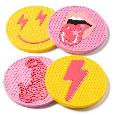 4pcs, Silicone Coasters, Heat Insulation Mat, Cute Style Colorful Coasters, Washable Placemat, Anti-scalding Non-slip Table Mat, Kitchen Supplies, Car Coaster, Room Decor