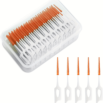 200pcs Orange Interdental Brushes - Silicone Denta...