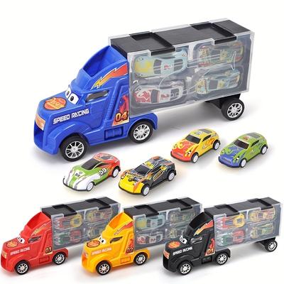 5pcs Children's Toy Trailer Container Truck Combination, Color Box Packed Toy Car, Toy Car Set, Truck Storage, Metal Car, Birthday Holiday Toy Gift