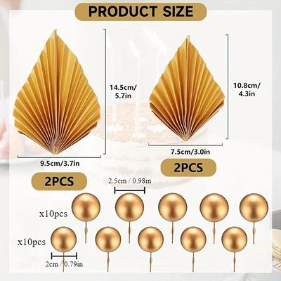 TEMU 20 Cake Decorations, 4pcs Golden Palm Leaf Cake Decorations, Foam Ball Palm Leaf Cake Plug-in Decorations Birthday Cake Decorations Supplies Wedding Party Decorations