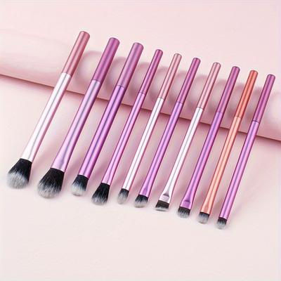 TEMU Vic 10pcs Eyeshadow Brush Set - Soft Nylon Bristles, Multi-functional Eye Makeup Tools For Types, Portable Travel Kit Image