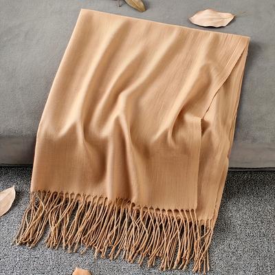 TEMU 1pc 70inch*27.5inch Oversized Solid Color Super Thin Shawl, Large Size With Tassels Outdoor Sunshade Fashionable Soft Scarf Candy Color Ethnic Headscarf Elegant Scarf Classic Scarf Headscar Image