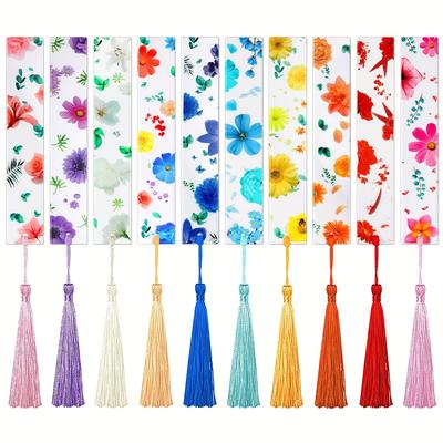 TEMU 10pcs Flower Resin Bookmark Transparent Floral Bookmarks For Women Cute Bookmarks Flower Page Marker With Tassels, Christmas Gifts Stocking Stuffers For Women