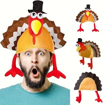 1pc Thanksgiving Turkey Hat Christmas Plush Hat, S...