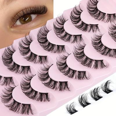 TEMU 7 Pairs Eyelashes Cluster Natural Volume Cat Eye Wispy False Eyelashes Diy Eyelashes Natural Look Eyelash Extension 15mm 5d Fluffy Lashes