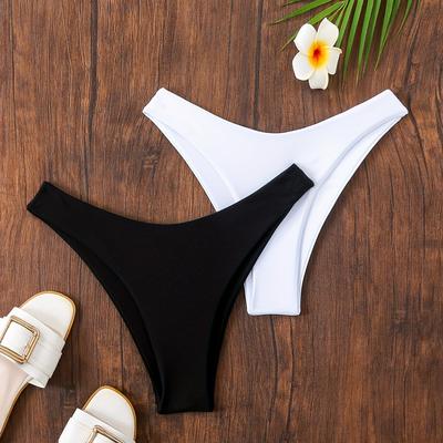 TEMU European And American -border New Solid Color Sexy Retro Bikini Triangle Beach Swimwear Women' And White Two-piece Set Image
