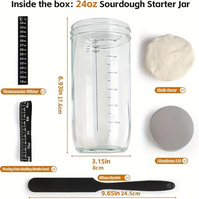 TEMU 1pc 24oz, Bread Fermentation Basket With Auxiliary Labels And Tools, Thermometer With Spatula, Cloth Lid And Aluminum Lid For Bread Baking Supplies, Bread Fermentation Tools Image