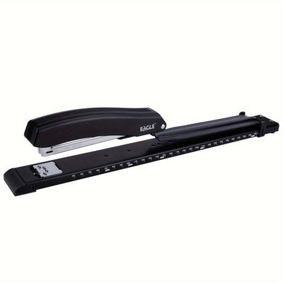 Long Reach Stapler, Long Arm Standard Staplers With Built-in Ruler (mm/inch) & Adjustable Paper Guide, Up To 20 Sheets, For Booklet Book Binding, Black