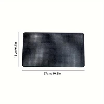 TEMU 1pc Black Silicone Non-slip Car Dashboard Mat - Textured Grip, Heat Resistant & Washable, Tpu Material, Ideal For Smartphone Placement Image
