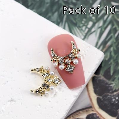 TEMU 10pcs Baroque Style Nail Charms With Zircon And Pearls, Nail Art Accessories Nail Art Supplies For Women And Girls Nail Jewelry