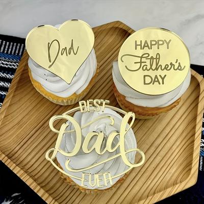 TEMU 6pcs Of Round Acrylic Cake Decorations For Father's Day And Dad's Birthday. Image