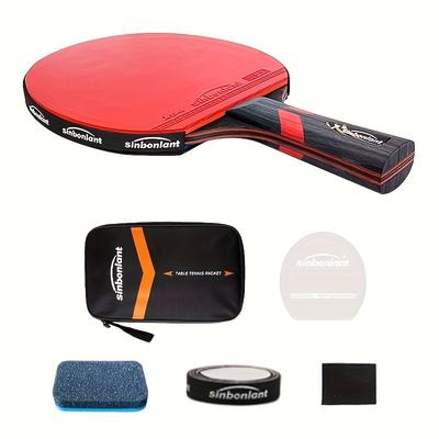 7 Star 1 Piece Professional Long And Short Handle Table Tennis Racket, Carbon Blade Rubber Ping Pong Rackets With Case