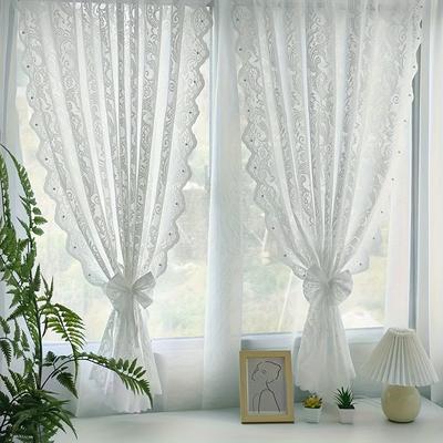 TEMU 1pc Beaded Lace Small Flower Yarn Rod Pocket Curtain For Kitchens, Bedrooms, Study Rooms, Cafes, Living Room Home Decor