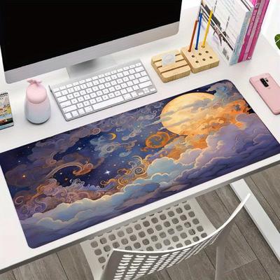 Moon And Sea Starry Night Mouse Pad For Office Computers&laptop With Cute Designs Printed, Non-slip Rubber Base Mousepad Gaming Desk Pad