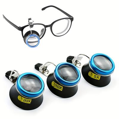 5x 10x 20x Eyeglass Magnifier, Clip-on Eye Loupe Magnifying Lens, Portable Eyepiece Process Operation Watchmakers Repair Tool
