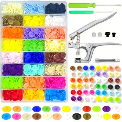 TEMU Aimunok 1442pcs Snap Button Kit With Pliers - 24 Vibrant Colors, Plastic T5 Fasteners For Clothing & Diapers, Includes Organizer Storage Container