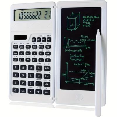 Scientific Calculators For Students, 10-digit Lcd Display, Solar & Battery Dual Power, Pocket Size 4 Function Foldable Calculator With Hand Writing Board For Teacher, Engineer, Office, White