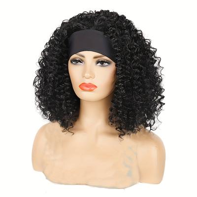 Kinky Curly Headband Wig For Women Short Curly Wigs With Headband Synthetic Glueless Half Wigs Deep Wave Headband Wig 14inch For Daily Party Use