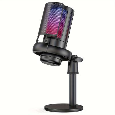 Usb Microphone Studio Professional Condenser Microphone For Pc Gaming Mic For Ps4/ Ps5/ /phone, Brilliant Rgb Lighting, Recording Streaming Gaming Karaoke Singing Me6s Mic