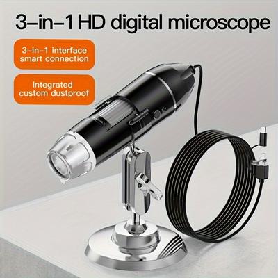 1600x Digital Microscope Camera 3-in-1 Portable Electronic Microscope For Laptop Insect Skin Plant Observation Industrial Testing Circuit Board Detection Knitwear Testing
