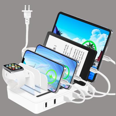 TEMU Fast Charging Station For Multiple Devices, 50w 6-ports Usb Charging Station With 10-slot, Detachable Dividers, Watch Holder, Compatible With Phone/ipad//tablet (6 Short Cables Included)