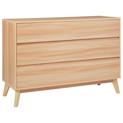 Kommode in Hellem Holz aus Spanplatte u. Kiefernholz mit 3 Schubladen Modernes Design für Wohnzimmer Schlafzimmer